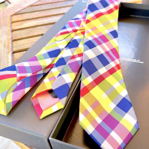 ✨VIBRANT NEON✨🔥🆕💯LVMH AUTHN THOMAS PINK STRIKING BRIGHT NEON GEOMETRIC WOVN TIE🔥 - Picture 3 of 17